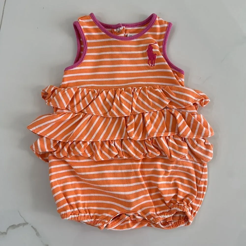 Bundle of 2 Baby Girls Romper Ralph Lauren Size 3 and 9 Month